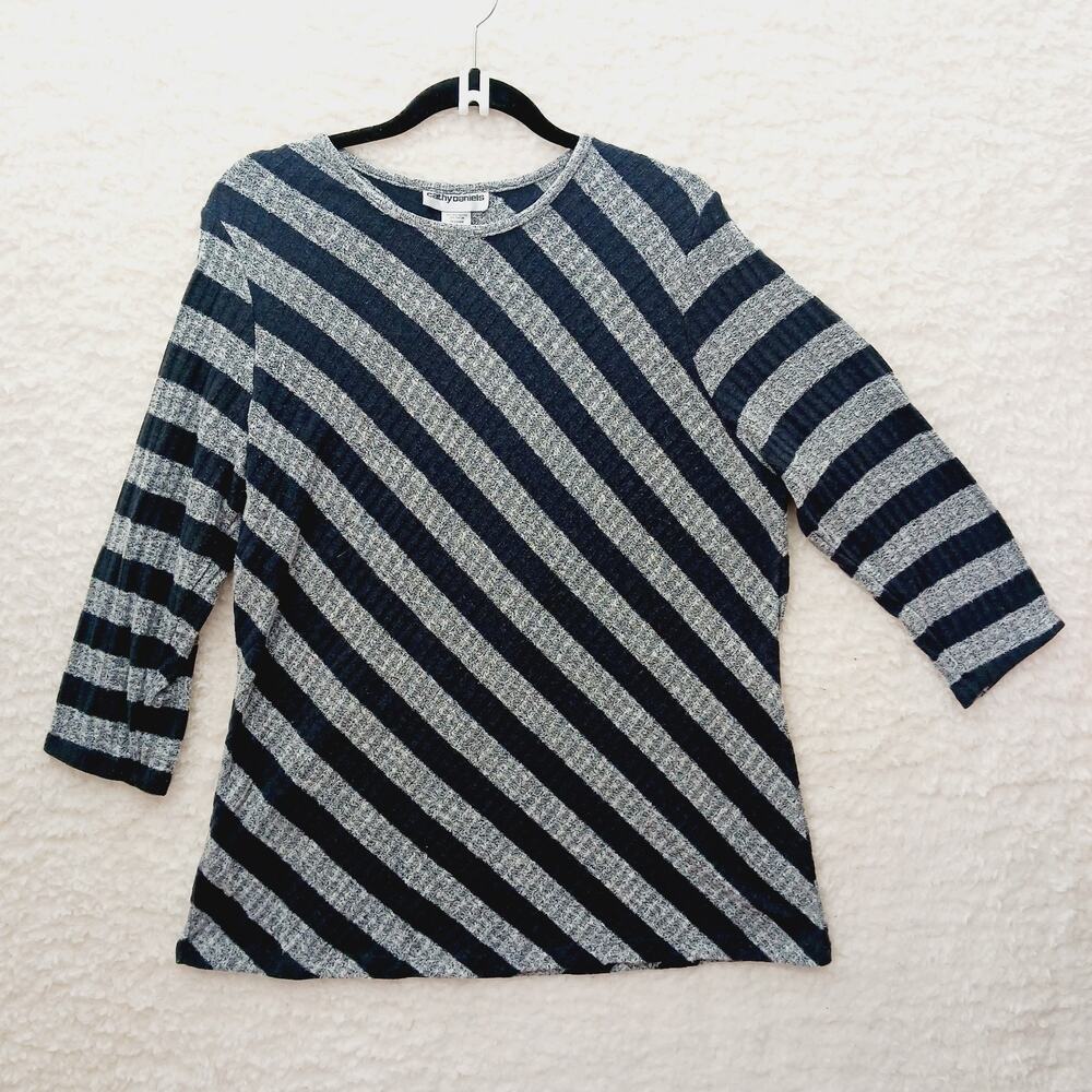 Sweater Pullover Black Gray Stripe Minimalist Goth Classic Quiet Luxury Size L